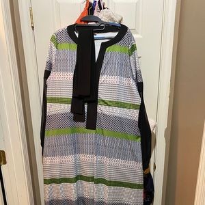 Striped dress green black and white